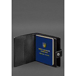 Шкіряна обкладинка-портмоне для військового квитка офіцера запасу (широкий документ) Чорна BlankNote