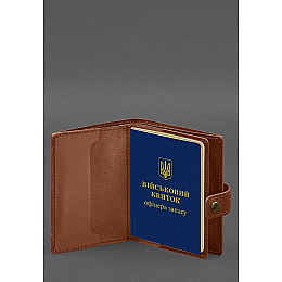 Шкіряна обкладинка-портмоне для військового квитка офіцера запасу (вузький документ) Світло-коричнева BlankNote