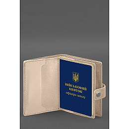 Шкіряна обкладинка-портмоне для військового квитка офіцера запасу (вузький документ) Світло-бежевий BlankNote