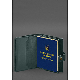 Шкіряна обкладинка-портмоне для військового квитка офіцера запасу (вузький документ) Зелений BlankNote