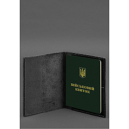 Шкіряна обкладинка для військового квитка з кишенями 7.2 чорний краст BlankNote