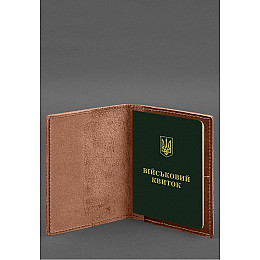 Шкіряна обкладинка для військового квитка з кишенями 7.2 світло-коричневий краст BlankNote