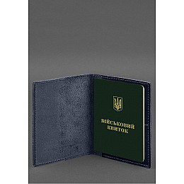 Шкіряна обкладинка для військового квитка з кишенями 7.2 синій краст BlankNote