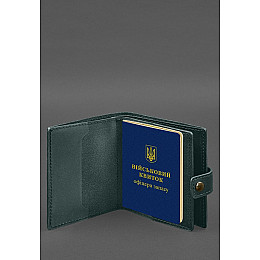 Шкіряна обкладинка-портмоне для військового квитка офіцера запасу (широкий документ) Зелений BlankNote