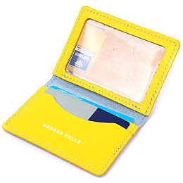 Кожана обкладинка на документи комбі двох кольорів Серце GRANDE PELLE 16707 Жовто-голуба