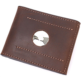 Кожаний затискач для грошей з тримачем для Apple AirTag GRANDE PELLE 11618 Коричневий