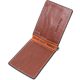 Кожаний затискач для грошей GRANDE PELLE 11668 Коричневий