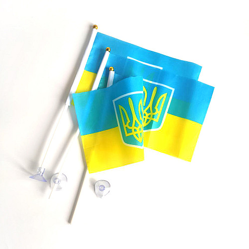 Прапор України з Гербом набір із 3-х штук поліестер BookOpt 14*21 см на паличці з присоскою