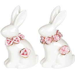 Фігурка інтер'єрна 6х4х10 см White Зайка в квітковому ожерелі Bona DP118511