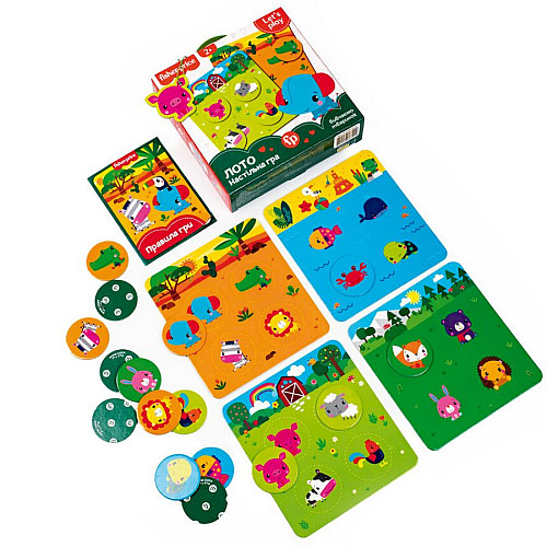 Игра настольная "Fisher Price. Лото. Изучаем животных" Vladi Toys VT2910-01, 4 игральных поля