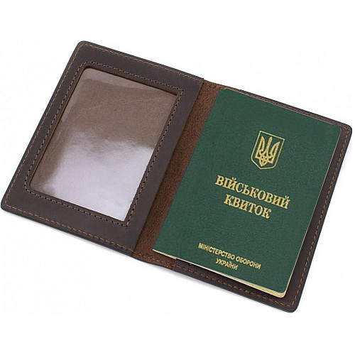 Кожана обкладинка для військового квитка ЗСУ Grande Pelle 257120 Коричневий