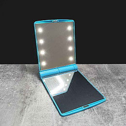 Карманное зеркало складное с LED подсветкой голубое A-PLUS 822