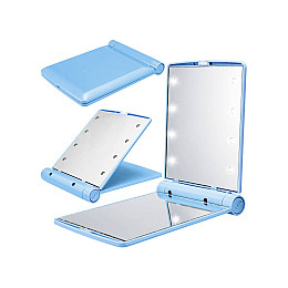 Карманное зеркало складное с LED подсветкой голубое A-PLUS 822