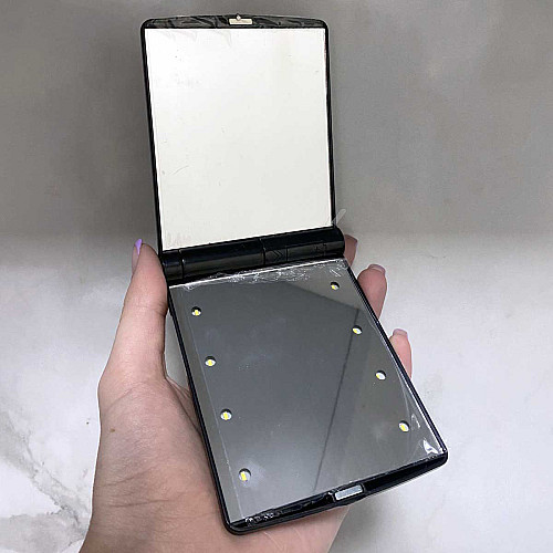 Кишенькове дзеркало складане з підсвіткою LED чорне A-PLUS 822