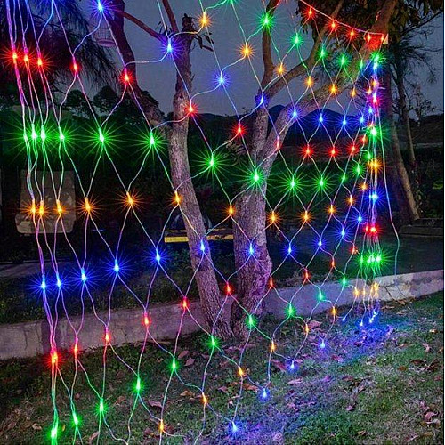 Сетка гирлянда VigohA 120LED 1,5x1,5м прозрачный силиконовый провод Микс