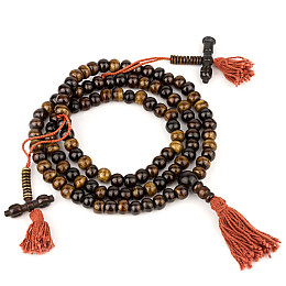 Чотки тибетські тантричні Kailash Кістка яка Антік 108 намистин 8.5 мм 2 лічильники (09040)