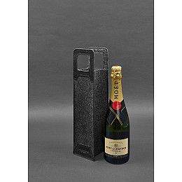 Чохол для вина 1.0 із фетру зі шкіряними вставками чорний Crazy Horse BlankNote