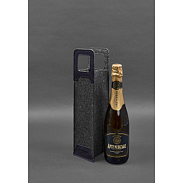 Чохол для вина 1.0 із фетру зі шкіряними вставками синій Краст BlankNote