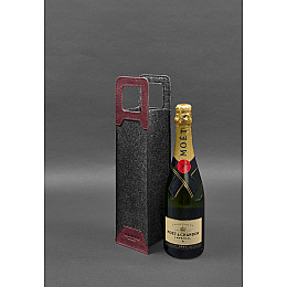 Чохол для вина 1.0 із фетру зі шкіряними вставками бордовий Crazy Horse BlankNote