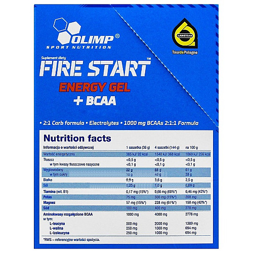 Енергетик Olimp Nutrition Fire Start Energy Gel+BCAA 20 пакетиків Зелене Яблуко