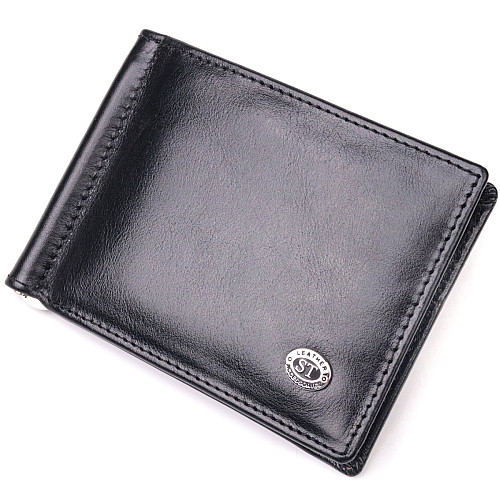 Зажим для денег из натуральной гладкой кожи ST Leather 19417 Черный