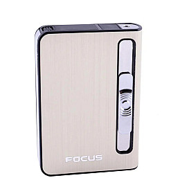 Портсигар на 10 сигарет с зажигалкой FOCUS №HL-149 Gold (10832-hbr)