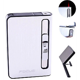 Портсигар на 10 сигарет с зажигалкой FOCUS Champ №HL-149 Silver (10831-hbr)