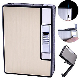 Портсигар на 10 сигарет с зажигалкой FOCUS Champ №HL-150 Gold (10835-hbr)