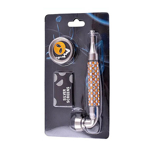 Гриндер для измельчения табака + трубка Lighter HL-YD-780 Silver Gold (10910-hbr)