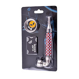 Гриндер для измельчения табака + трубка HL-YD-780 Silver Red (10913-hbr)