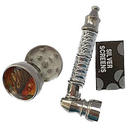 Гриндер для измельчения табака + трубка Lighter №YD-486 Silver (10843-hbr)