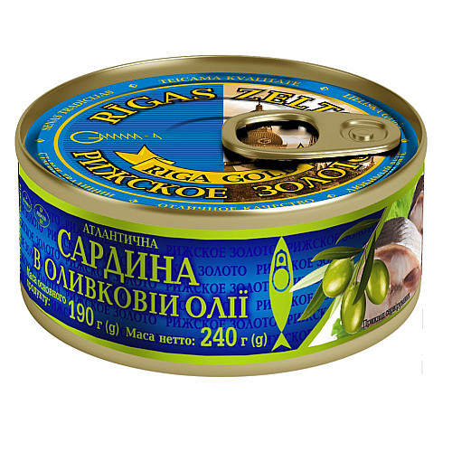 Сардина атлантическая в оливковом масле Рижское золото 240 г (4820062447508)