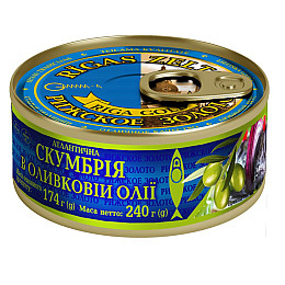 Скумбрия атлантическая в оливковом масле Рижское золото 240 г (4820062446938)