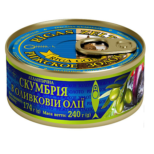 Скумбрія атлантична в оливковій олії Ризьке золото 240 г (4820062446938)