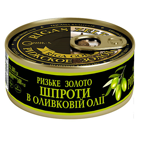 Шпроты в оливковом масле Рижское золото 240 г (4820062447591)