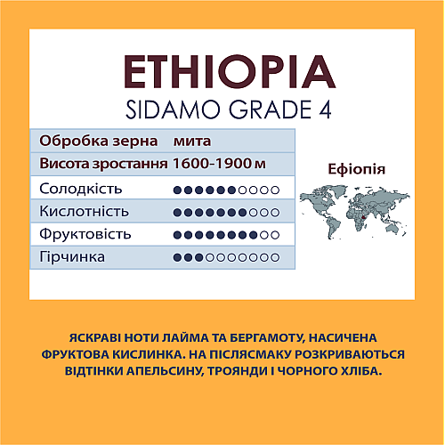 Кава в зернах Standard Coffee Ефіопія Сідамо 4грейд 100% арабіка 1 кг