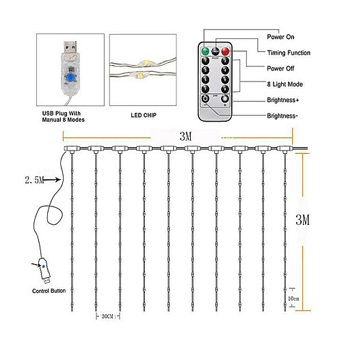 Світлодіодна гірлянда занавіс LT Роса 3*3 м 300LED USB WW Жовтий (344449)