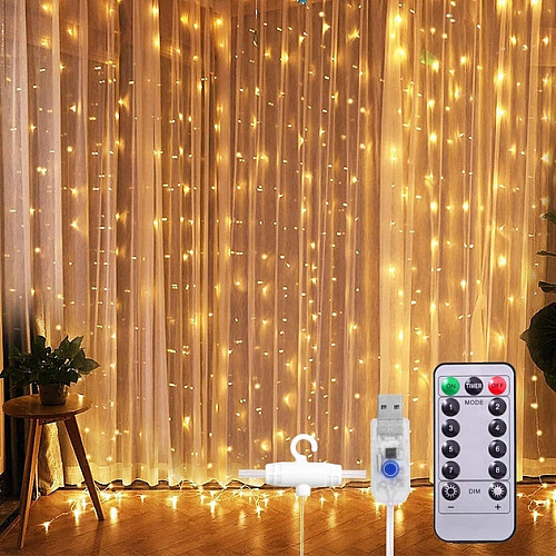 Світлодіодна водонепроникна гірлянда-завіса штора Sunnest 3*3м 300LED USB з пультом (SUN-300L)