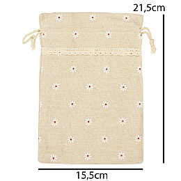 Мешочек подарочный на затяжке Цветочки Лён Кружево 21.5х15.5 см Gala day Натуральный бежевый (20854)