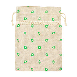 Мешочек подарочный на затяжке Зеленые Цветочки Лён Кружево 21.5х15.5 см Gala day Натуральный бежевый (27609)