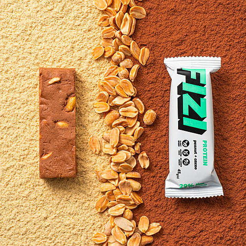 Протеиновый батончик без глютена FIZI Peanut cacao 29% 45 г х 10 шт Растительный протеин (4820262540054)