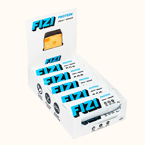 Протеїновий батончик без глютену FIZI Choco + almond 25% 45 г х 10 шт Рослинний протеїн (4820262540429)