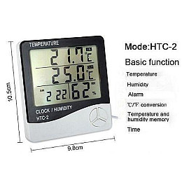 Цифровой термомогигрометр с датчиком HTC-2 100×108×20 мм Белый
