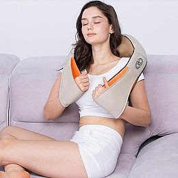 Роликовый массажер Massage Pillow для шеи, плеч и всех частей тела Бежевый (101019)