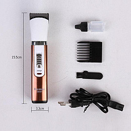 Машинка для стрижки волос беспроводная Kemei KM 3001A Бело-золотой