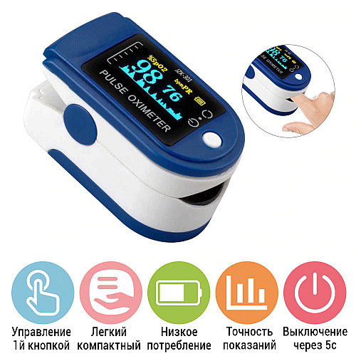 Пульсоксиметр Pulse Oximeter Healer AD807 электронный на палец Синий