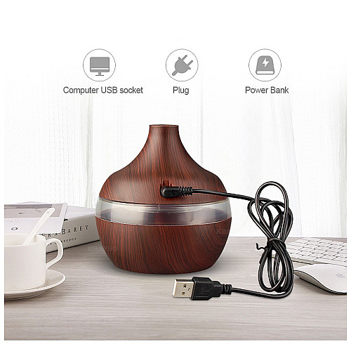 Увлажнитель воздуха Humidifier 300 мл с разноцветной подсветкой 7 цветов USB ночник диффузер с функцией аромо-лампы Темное дерево