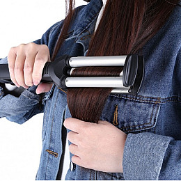 Потрійні щипці плойка для укладання волосся Kemei KM 2022 Чорний