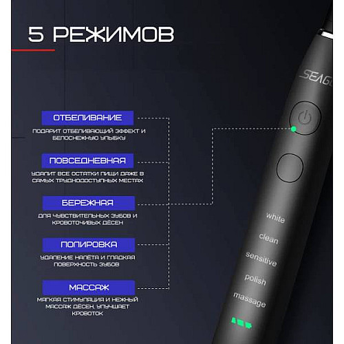 Електрична щітка звукова Seago Sonic SG575 5 Насадок + 5 Режимів + Кейс для зберігання Доросла Темно-синя (264)