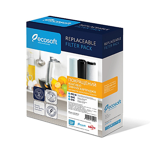 Удосконалений комплект картриджів Ecosoft 1-2-3 для фільтра зворотного осмосу